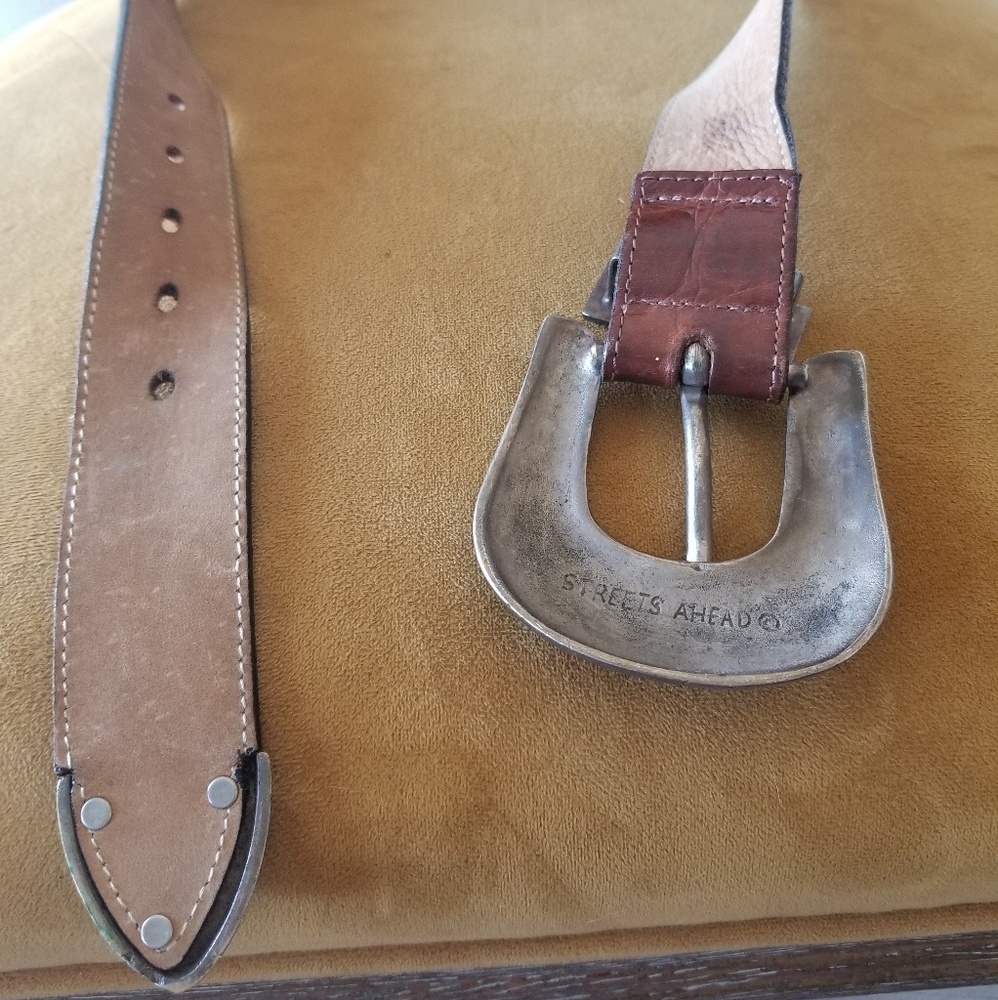 Retro vintage genuine brown leather belt - Picture 2 of 8